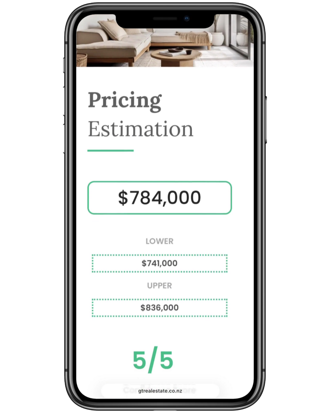 Phone showing instant property appraisal interface